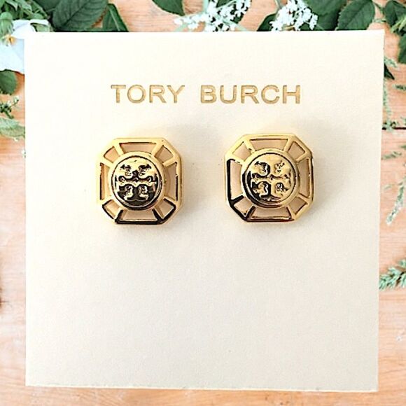 TORY BURCH DOUBLE T LOGO STU EARRINGS - Picture 4 of 4